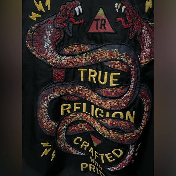 True Religion Embroidered Snake Design Reversible Bomber Jacket - Picture 4 of 15